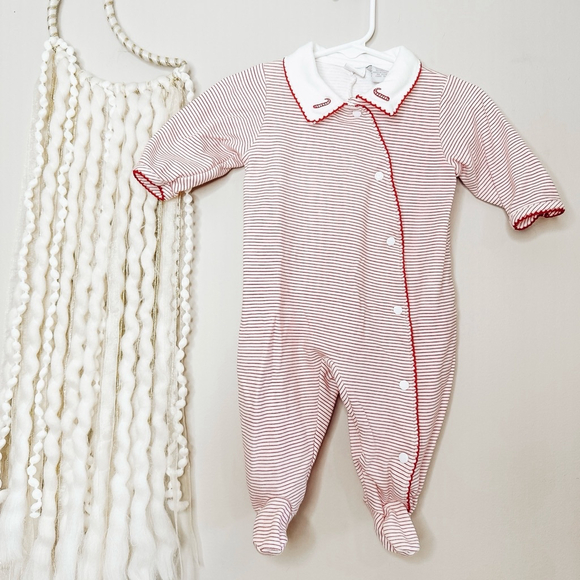 3-6m Parisian Bebe Red Striped Candy Cane Footie - Picture 1 of 4
